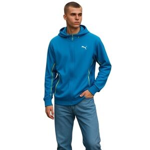 PUMA Dry Cell men’s hoodie jacket long sleeves zip  2 pockets blue green size L